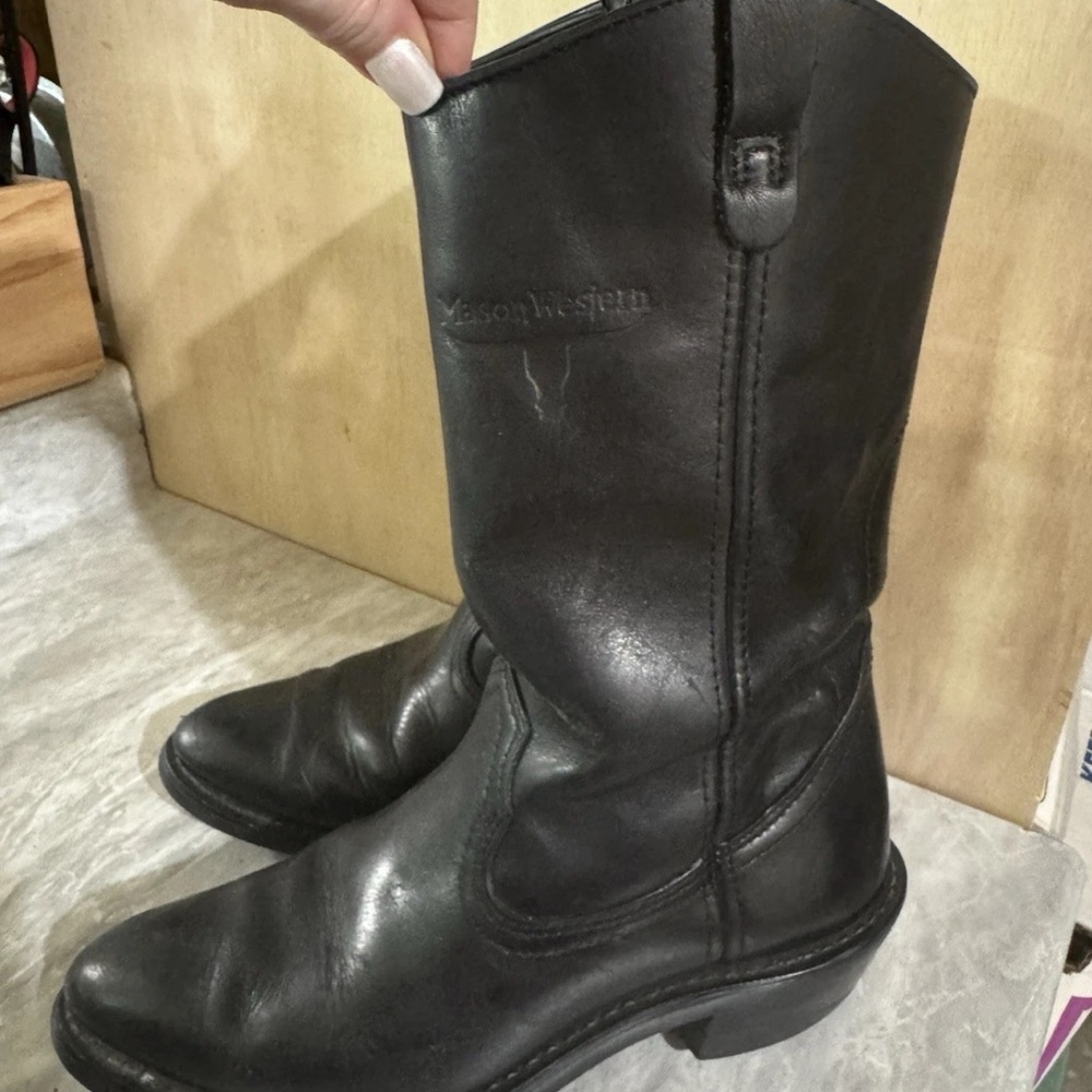Mason Western Black Leather Cowboy Boots Men’s Size 9.5 – Pull On USA Made